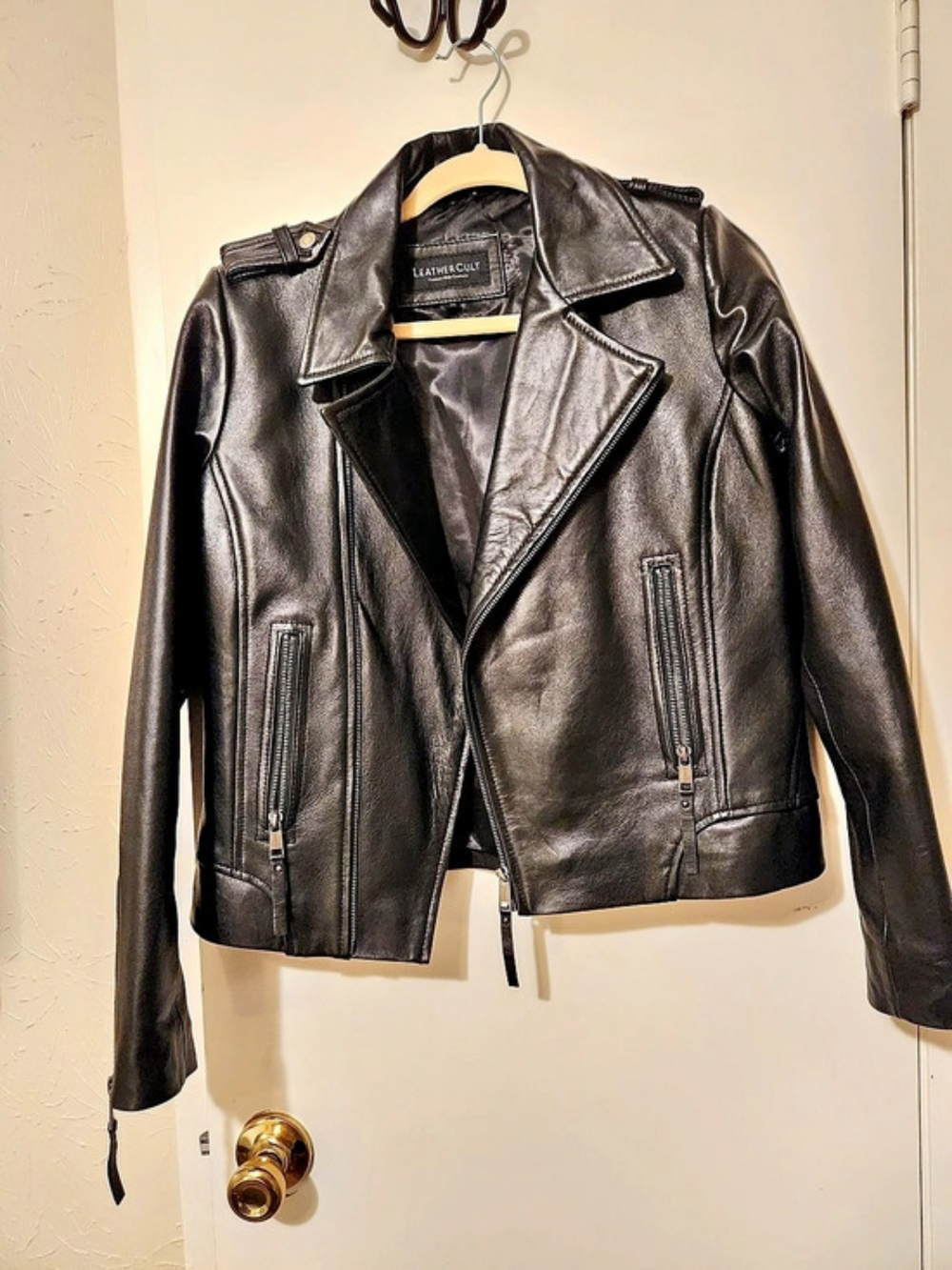 LeatherCult Black Leather Moto Jacket Size 40